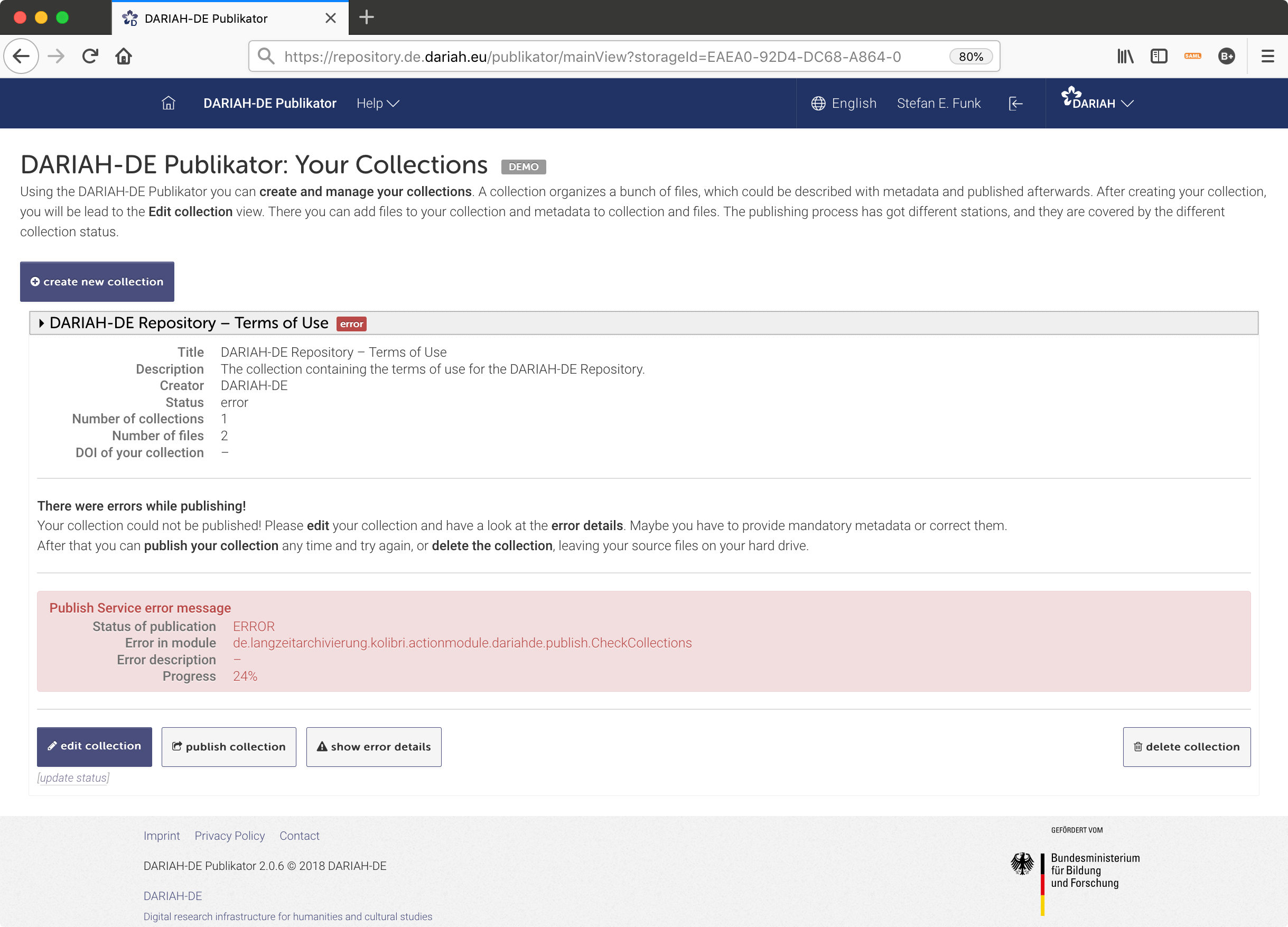 Fehler während des Publikationsvorgangs
